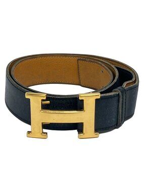 Hermes Belt H Dark Navy Gold Leather